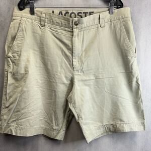 Lacoste Vintage Mens Taille Beige Flat Front Chino Shorts Size 46 100% Cotton